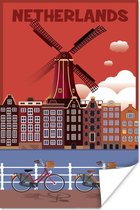 Poster Amsterdam aan het water op een illustratie - 40x80 cm