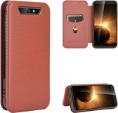 Voor Blackview BV5500 / BV5500 Pro / BV5500 Plus Koolstofvezel Textuur Magnetische Horizontale Flip TPU + PC + PU Lederen Case met Kaartsleuf (Bruin)