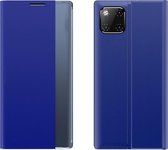 Zijruitweergave Magnetische zuigkracht Plain Grain Flip PU-leer + pc-hoes met houder voor iPhone 11 (blauw)