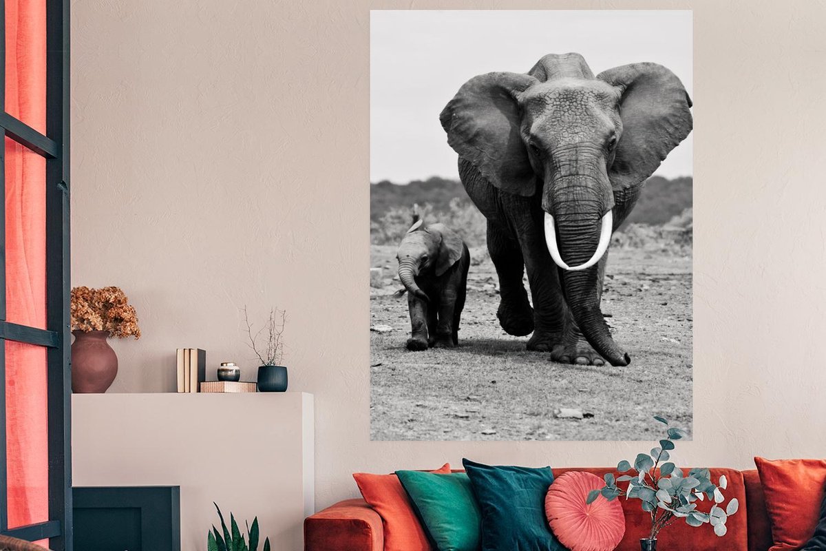 Poster Bébé éléphant aimant avec maman papier 180x120 cm - Tirage photo sur  Poster