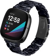 Resin Smartwatch bandje - Geschikt voor  Fitbit Versa 3 resin band - zwart/wit - Strap-it Horlogeband / Polsband / Armband