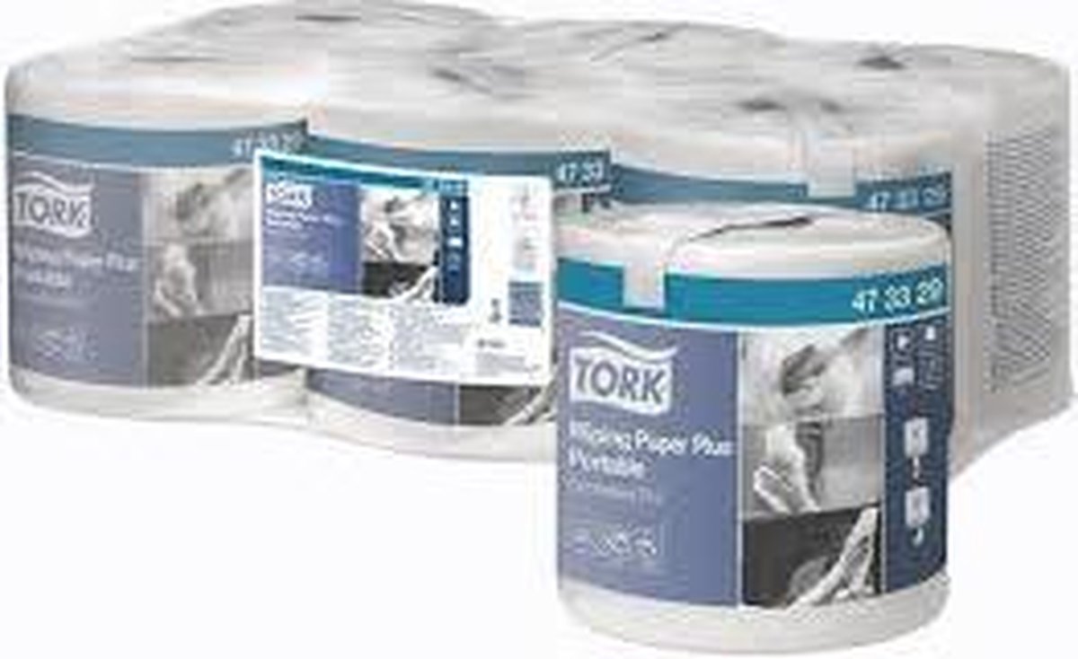 Goedkoopste Tork Wiping Plus Centerfeed Poetspapier 2 lgs,wit, 23 x 19 cm pak à 6 rol (473329
