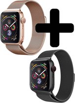 Geschikt Voor Apple Watch Bandje 42/44 mm 2x - Bandje Geschikt Voor Apple Watch 44 mm 42 mm Milanees 2x - Zwart / Rosé Goud