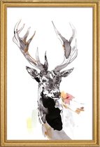 JUNIQE - Poster met houten lijst Hirsch 2 -20x30 /Grijs & Wit