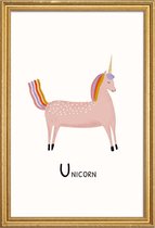 JUNIQE - Poster met houten lijst Unicorn -13x18 /Roze
