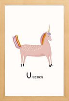 JUNIQE - Poster in houten lijst Unicorn -20x30 /Roze