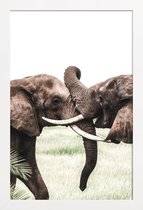 JUNIQE - Poster met houten lijst Elephants at Play -13x18 /Bruin