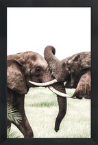 JUNIQE - Poster in houten lijst Elephants at Play -40x60 /Bruin