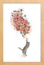 JUNIQE - Poster in houten lijst Catching Butterflies -40x60 /Geel &
