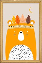 JUNIQE - Poster met houten lijst Cute Little Bear Yellow -40x60 /Bruin