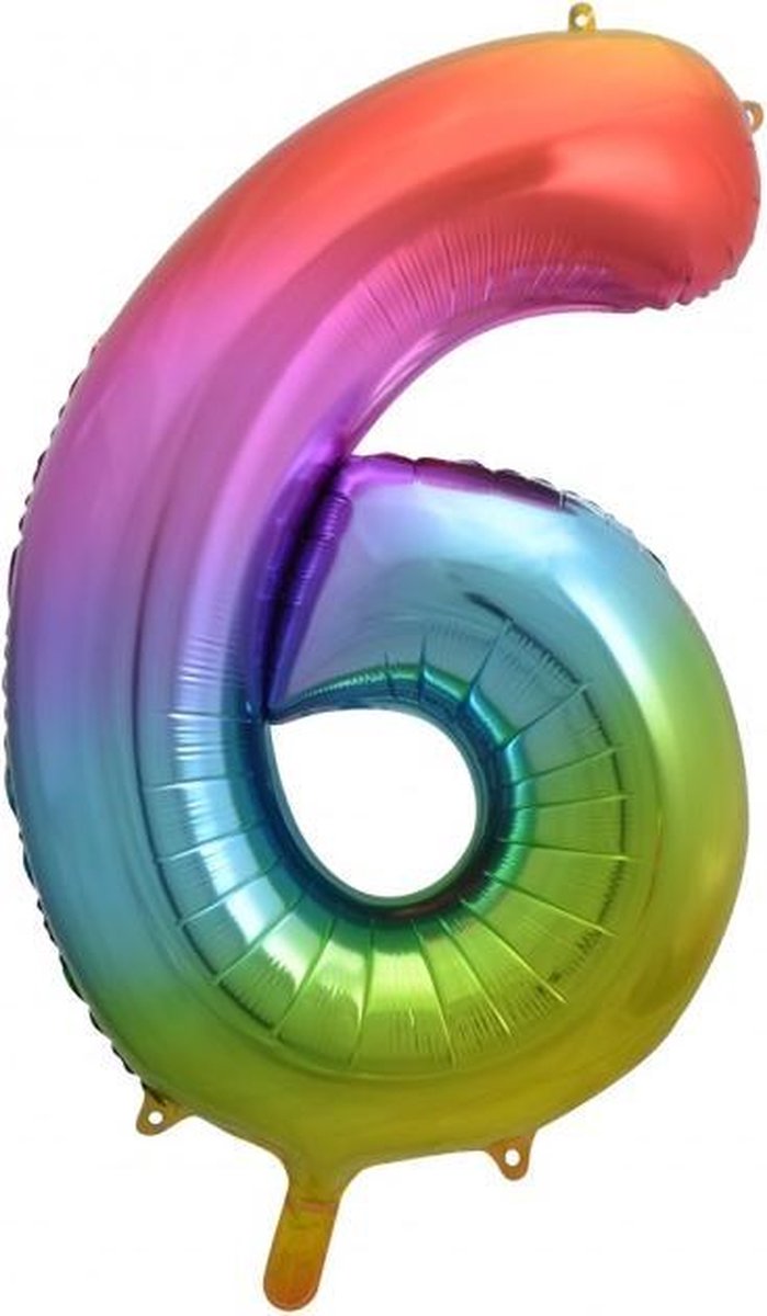 Folie regenboog cijfer ballon 6. | 86cm