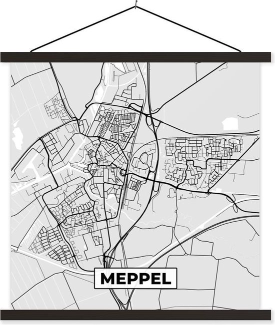 Affiche scolaire - Plan de la ville - Meppel - Grijs - Wit - 40x40 cm - Lattes noires