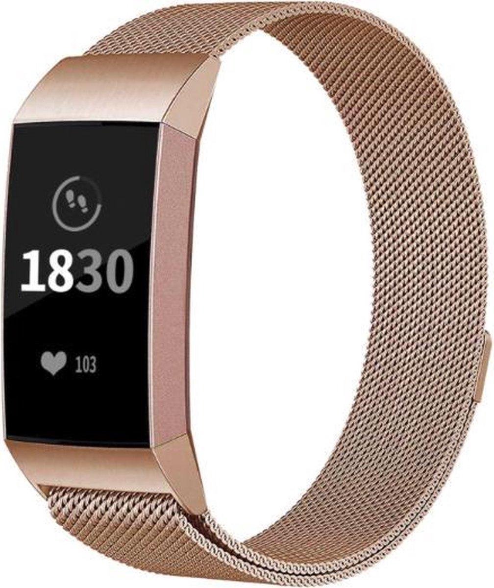 YPCd® FitBit Charge 4 bandje - Rosé Goud - Milanees Roestvrij Staal - Small