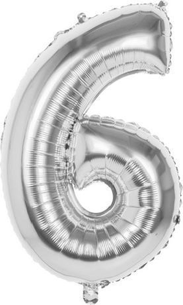 6 Jaar Folie Ballonnen Zilver - Happy Birthday - Foil Balloon - Versiering - Verjaardag - Jongens - Meisjes - Feest - Inclusief Opblaas Stokje & Clip - XL - 82 cm