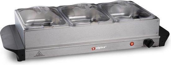 Alpina Buffetwarmer - 3 Bakken à 1,25 Liter - Warmhoudplaat