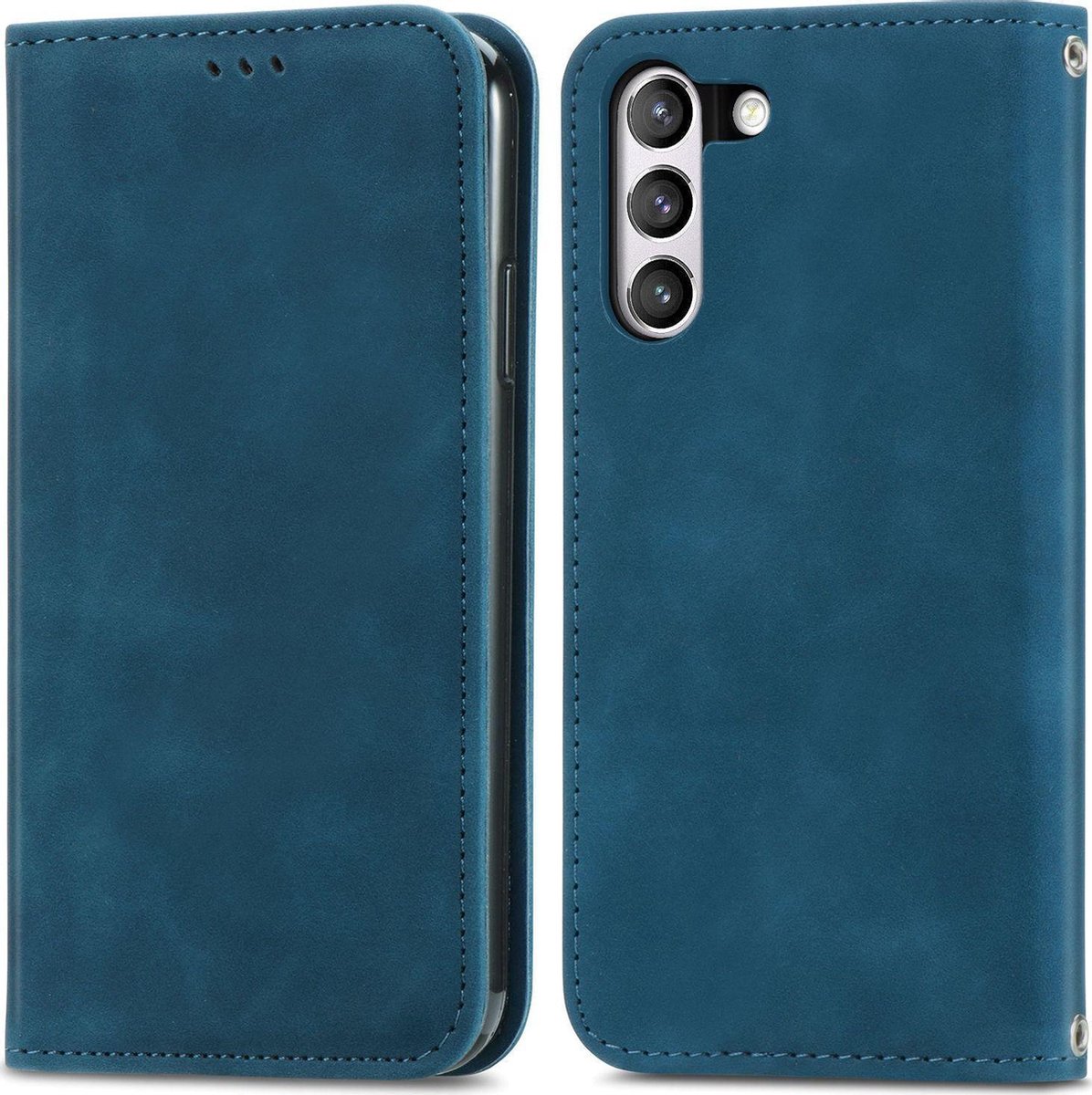 Mobigear Telefoonhoesje geschikt voor Samsung Galaxy S21 FE Hoesje | Mobigear Retro Slim Bookcase Portemonnee | Pasjeshouder voor 2 Pasjes | Telefoonhoesje voor Pinpas / OV Kaart / Rijbewijs - Blauw