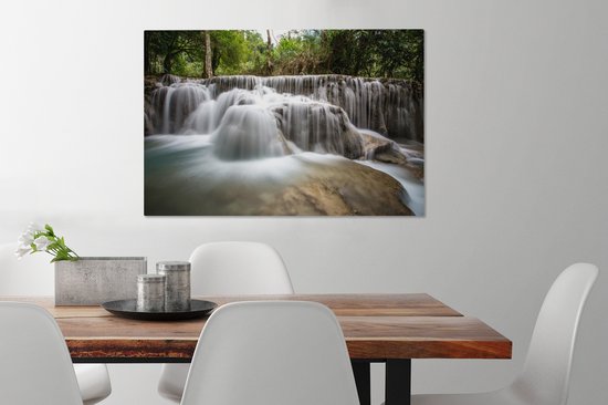 Cascades de Kuang Si au Laos depuis une toile de perspective basse 2cm 90x60 cm - Tirage photo sur toile (Décoration murale salon / chambre)