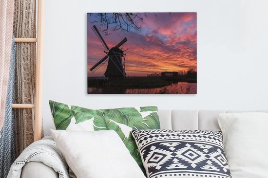 Moulin à vent pendant un lever de soleil toile 2cm 40x30 cm - petit - Tirage photo sur toile (Décoration murale salon / chambre)