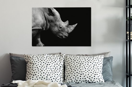 Tableaux sur toile - Portrait photo rhinocéros sur fond noir en noir et blanc - Peintures cm - Décoration murale