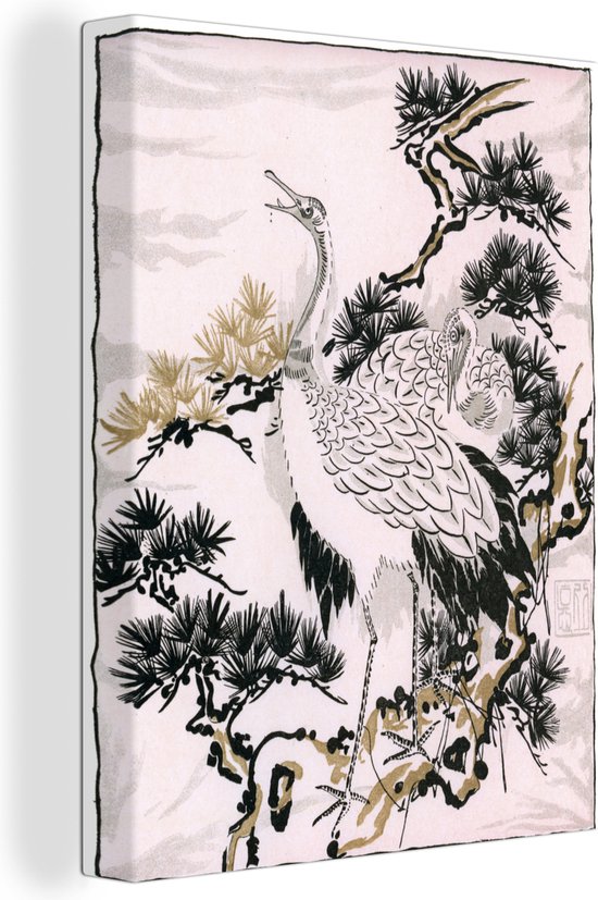 Canvas Schilderij Illustratie van een Chinese kraanvogel - 60x80 cm - Wanddecoratie