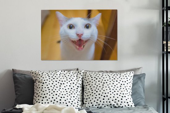 Chat souriant gros plan 90x60 cm - Tirage photo sur toile (Décoration murale salon / chambre)