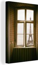 Canvas Schilderij Uitzicht op de Eiffeltoren in Parijs - 80x120 cm - Wanddecoratie