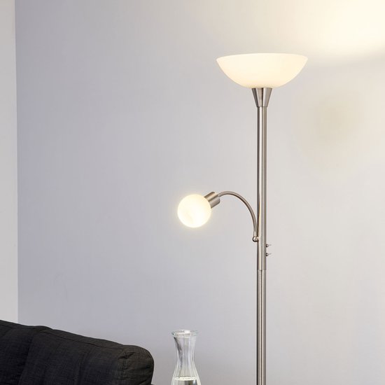Lindby - vloerlamp - 2 lichts - metaal, glas - H: 180 cm - E27 - mat nikkel, albast-wit, opaal-wit