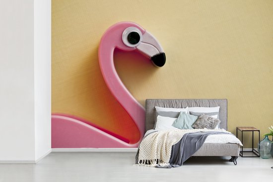 Papier peint Papier peint photo en vinyle - Flamingo avec grand oeil largeur 330 cm x hauteur 220 cm - Tirage photo sur papier peint (disponible en 7 tailles)