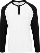 Urban Classics Longsleeve shirt -S- Raglan Henley Wit/Zwart