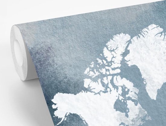 Carte du monde de couleur claire sur fond d'aquarelle bleue 450x300 cm