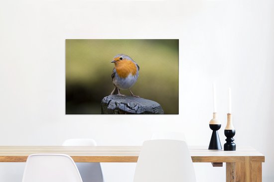 Robin sur un poteau 90x60 cm - Tirage photo sur toile (Décoration murale salon / chambre)