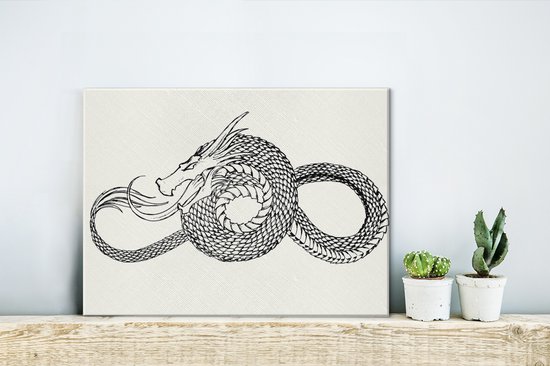 Tableau sur toile Illustration tatouage de dragon - 40x30 cm - Décoration murale