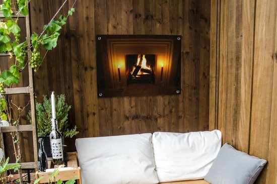 Affiche de jardin Cheminée dans une pièce sombre 80x60 cm - Toile de jardin / Toile d'extérieur / Peintures d'extérieur (décoration de jardin)