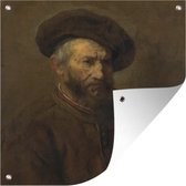 Tuinposters Zelfportret - Schilderij van Rembrandt van Rijn - 50x50 cm - Tuindoek - Buitenposter