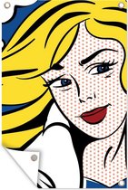 Muurdecoratie Pop-art vrouw die opzij kijkt - 120x180 cm - Tuinposter - Tuindoek - Buitenposter