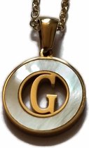 Aramat jewels -ketting-letter g- chirurgisch staal -schelp- wit - goudkleurig-45cm - dames- rond