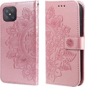 Voor OPPO A92s/Reno4 Z/A72 5G/A73 5G/A53 5G 7-bloemblaadje Bloemen Embossing Patroon Horizontale Flip PU lederen tas met houder & kaartsleuven & portemonnee & fotolijst (rosé goud)