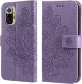 Voor Xiaomi Redmi Note 10 4G / Note 10s 7-bloemblaadje Bloemen Embossingpatroon Horizontale Flip PU-lederen hoes met houder & kaartsleuven & portemonnee & fotolijst (lichtpaars)