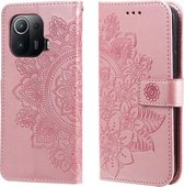 Voor Xiaomi Mi 11 Pro 7-bloemblaadje Bloemen Embossingpatroon Horizontale Flip PU-lederen hoes met houder & kaartsleuven & portemonnee & fotolijst (roségoud)