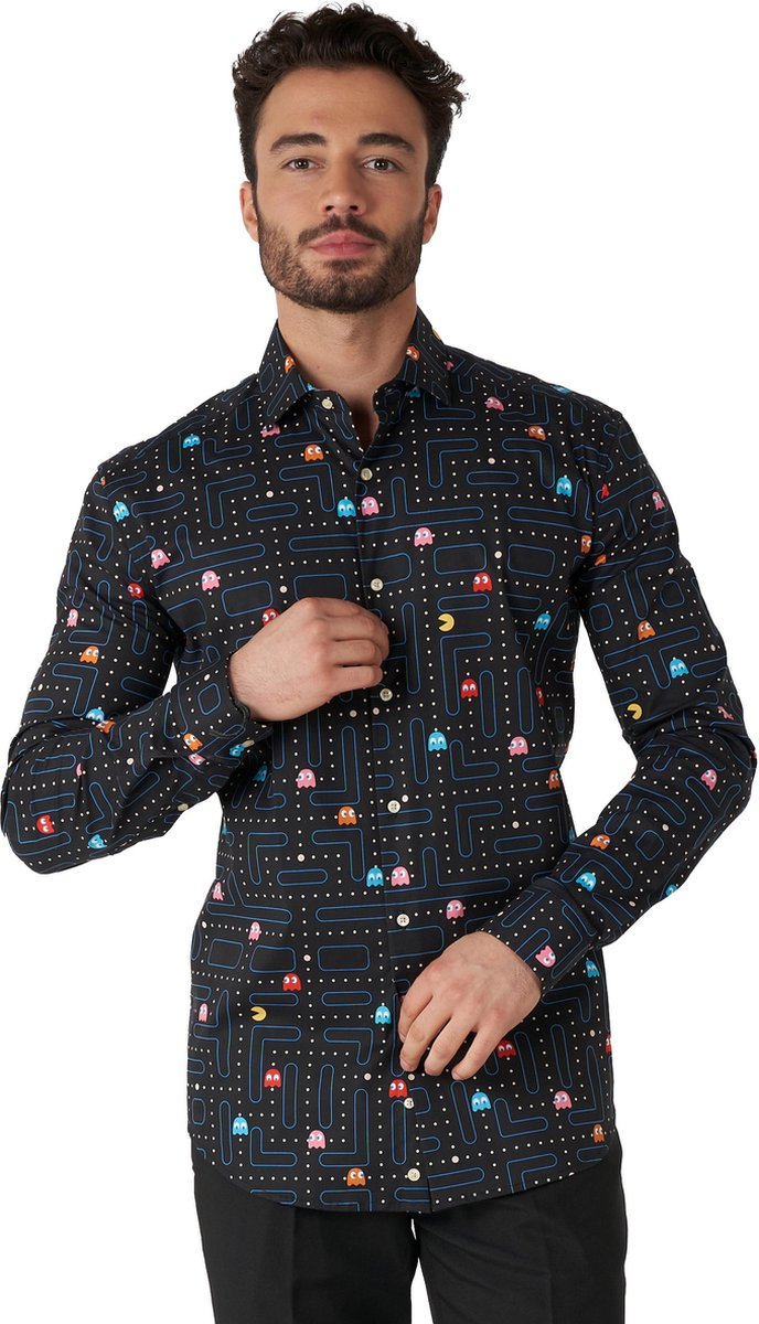 OppoSuits PAC-MAN™ Shirt - Heren Carnavals Overhemd - Casual Retro Game Shirt - Carnavalskleding - Meerkleurig - Maat EU 43/44