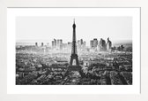 JUNIQE - Poster in houten lijst Paris Skyline -30x45 /Grijs & Wit