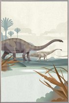 JUNIQE - Poster met kunststof lijst Diplodocus illustratie -20x30