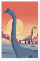 JUNIQE - Poster Brachiosaurus -20x30 /Blauw & Oranje