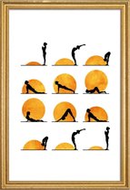 JUNIQE - Poster met houten lijst Yoga Sun -30x45 /Geel & Oranje