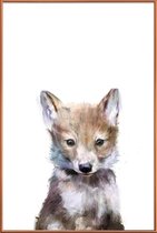 JUNIQE - Poster met kunststof lijst Wolfje illustratie -13x18 /Bruin &