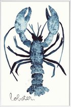 JUNIQE - Poster met kunststof lijst Lobster -13x18 /Blauw & Wit