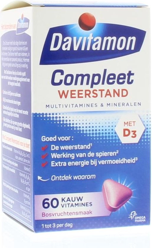 Davitamon Compleet Weerstand Kauwvitamines - Multivitamine - bosvruchten - 60 tabletten - Davitamon