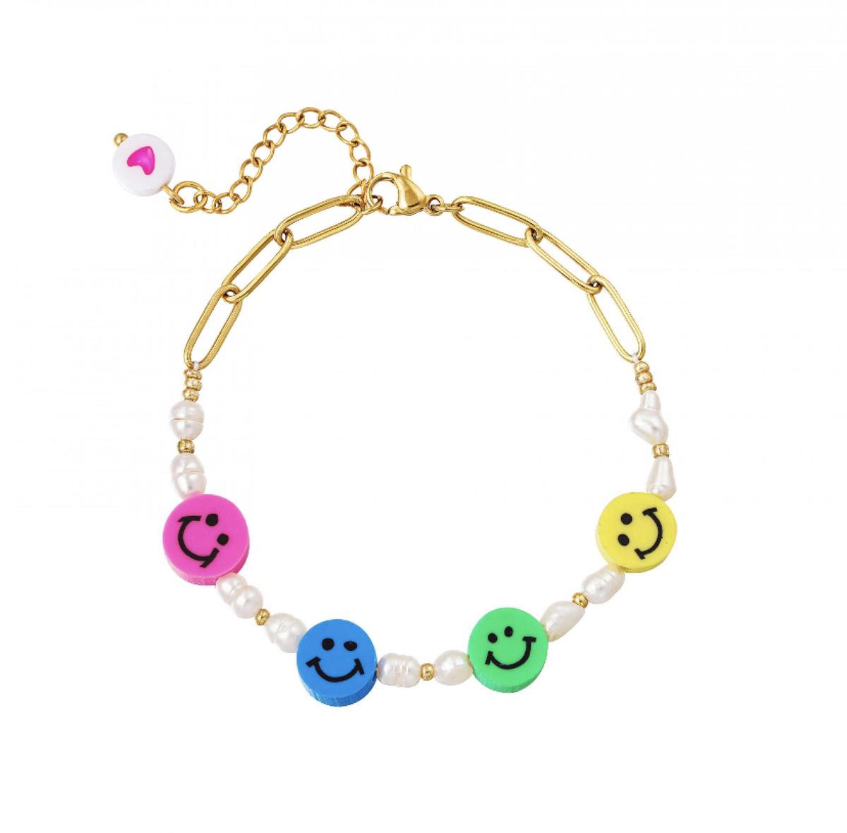 Bracelet Smiley - Or - Acier Inoxydable - Ajustable | bol.com