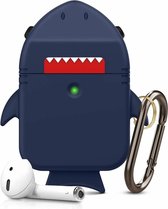 Haai Case Cover Voor geschikt voor Apple Airpods - Siliconen Donkerblauw | Watchbands-shop.nl