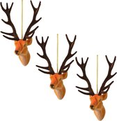 6x Kerstboomhangers bruine herten 13 cm kerstversiering - Bruine kerstversiering/boomversiering - Kerstornamenten